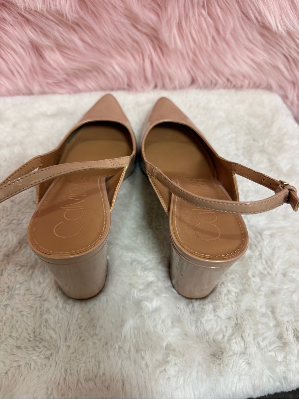 Calvin Klein Nude Patent Slingback Pointed-Toe Pumps - Picture 3 of 6